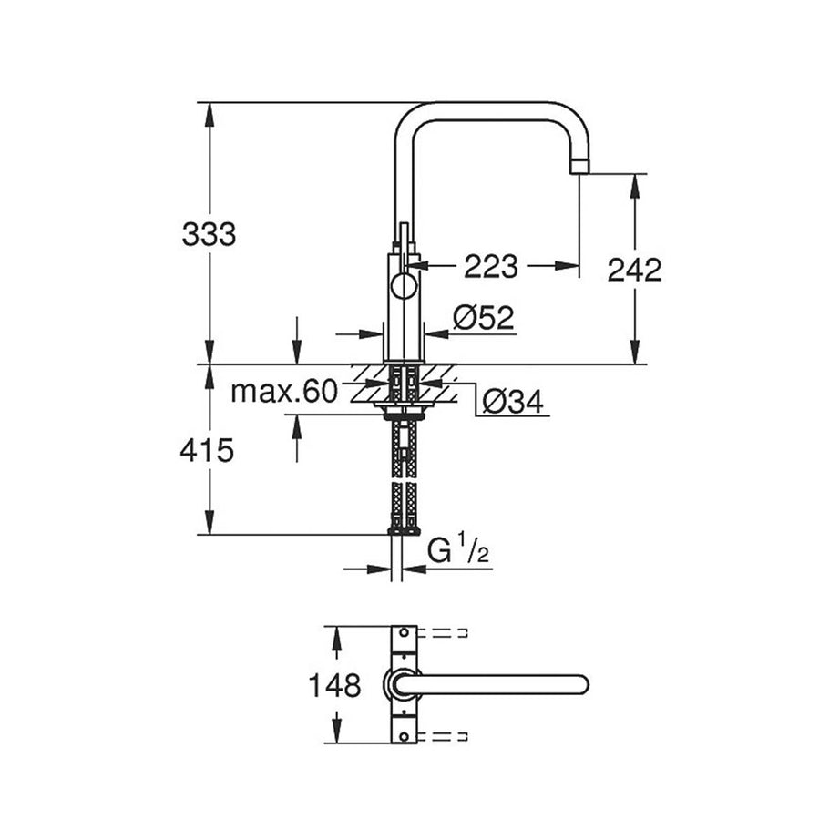 Grohe Kitchen Tap Mono Mixer Chrome Dual Lever Swivel Spout Modern Faucet - Image 2