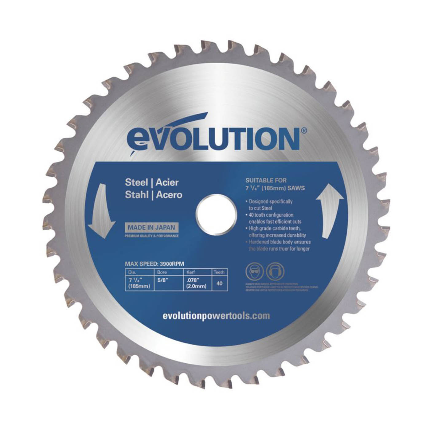 Evolution Circular Saw Blade 185x25.4mm M185TCT-40CS Coarse Cut For Metal Steel - Image 1