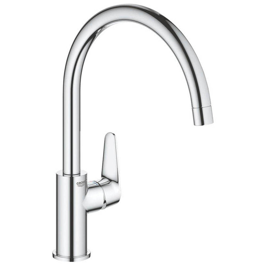 Kitchen Mixer Tap Mono Bau Curve Single Lever Chrome Swivel Spout Deck 5 Bar - Image 1