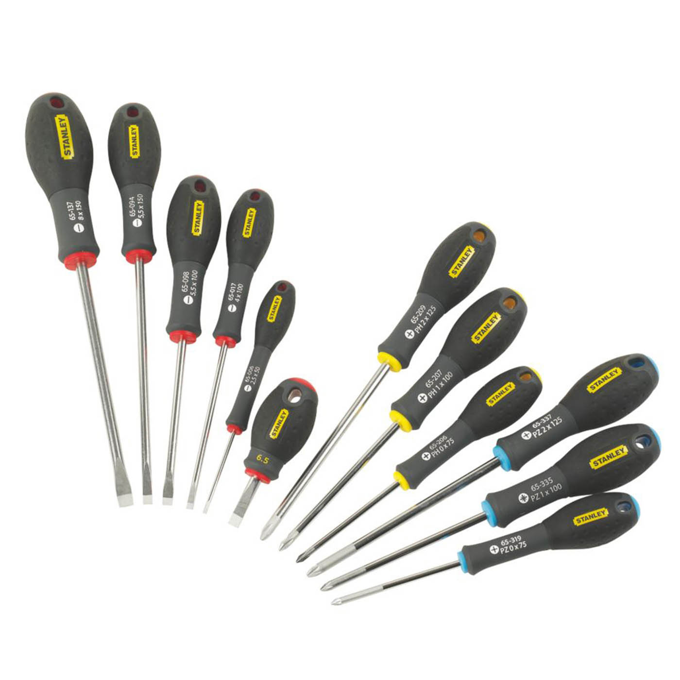 Stanley FatMax Screwdriver Set Mixed Soft Grip Chrome Vanadium Steel Pack Of 12 - Image 1