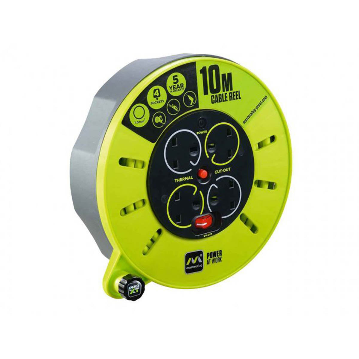 Masterplug Cable Reel 4 Gang 13amp Portable Heavy Duty Extension Lead 10m - Image 1