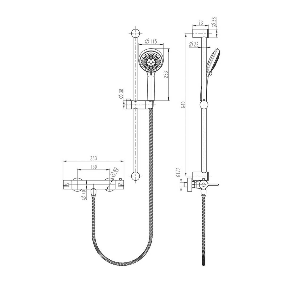 Thermostatic Shower Kit Chrome Exposed 3 Spray Pattern Round Head Bathroom - Image 2