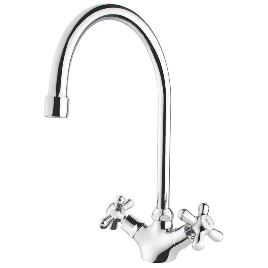 Swirl Kitchen Tap Mono Mixer Chrome Double Lever Cross Head Handles Faucet - Image 1