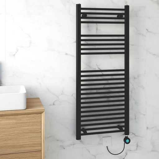 Flomasta Electric Towel Radiator Black Flat Warmer Pre-Filled 1200x500mm 1023BTU - Image 1