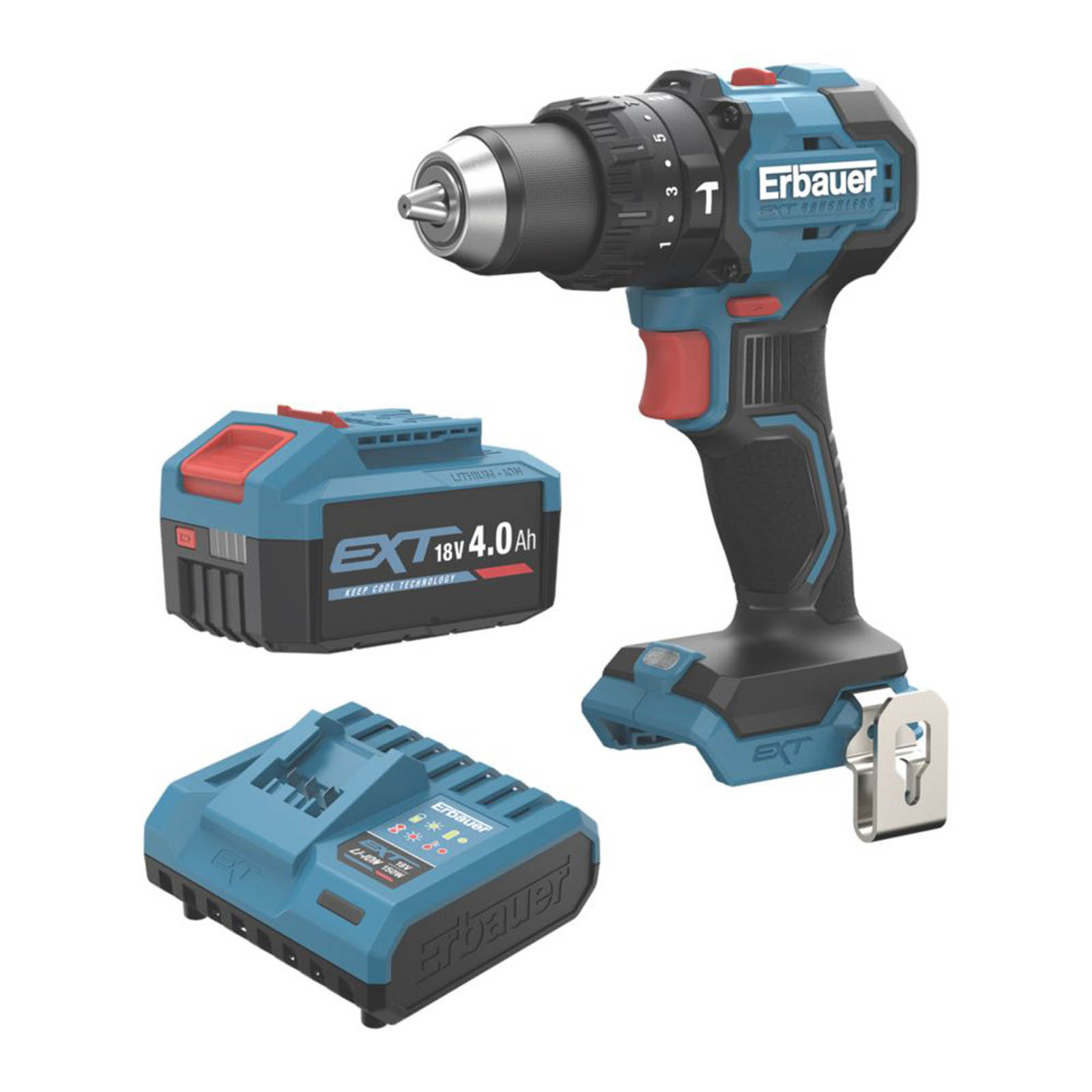 Erbauer Cordless Combi Drill ERI1092COM 18V 1 x 4.0Ah Li-Ion EXT Brushless - Image 1