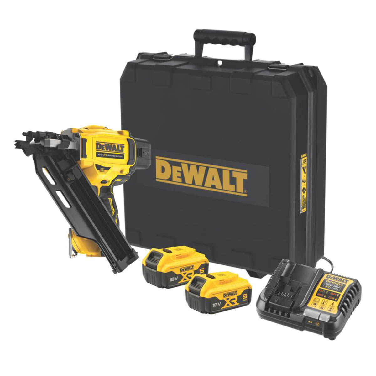 DewaltT Nail Gun First Fix Cordless DCN930 Angled 90mm 18V 2 x 5Ah Li-Ion XR - Image 1