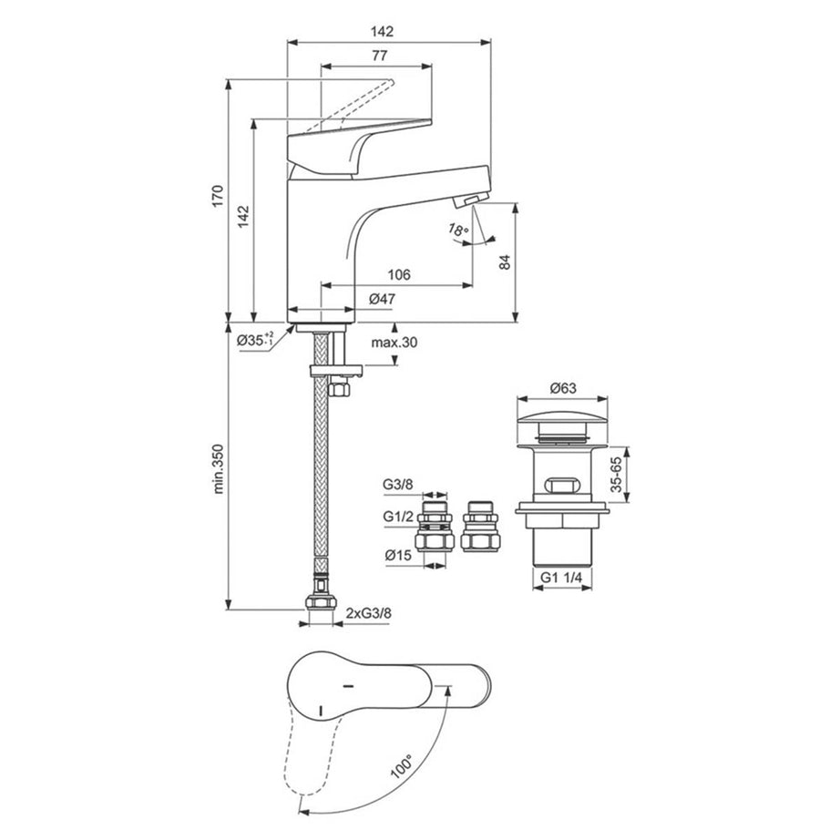 Bathroom Basin Tap Mono Mixer Chrome Single Lever Clicker Waste Contemporary - Image 3