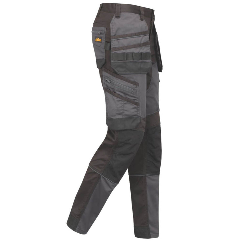Site Work Trousers Mens Slim Fit Grey Black Stretch Multi Pockets Cargo 38W 32L - Image 4