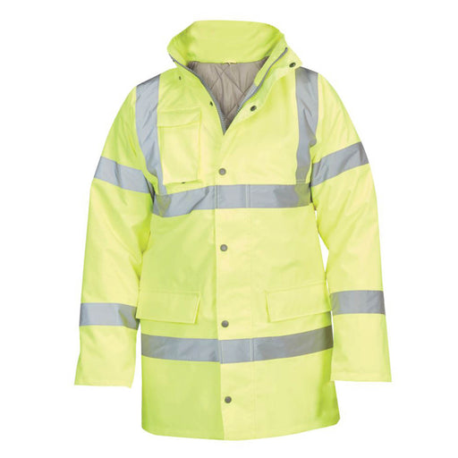 Hi-Vis Traffic Jacket Yellow X Large Waterproof Reflective Pockets Zip 58" Chest - Image 1