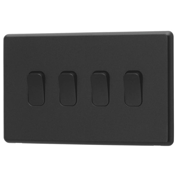 Arlec Light Switch 10A 4 Gang 2 Way Matt Black Slim Rounded Clip On Faceplate - Image 1