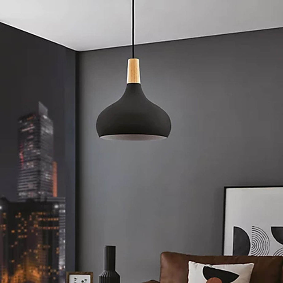 Pendant Ceiling Light Black Wood Single Modern Stylish Adjustable Drop 28cm - Image 1