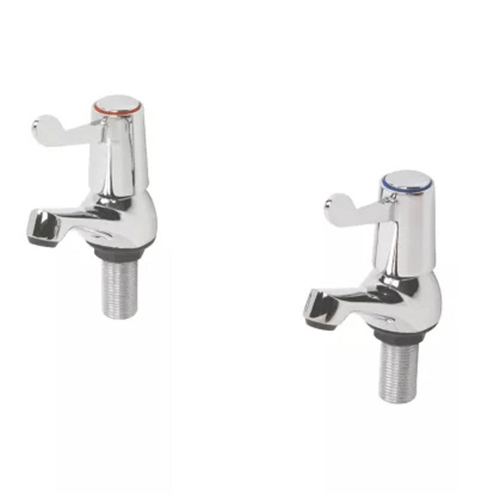 Bathroom Basin Taps Pair Twin Pillar Lever 1/4 Turn Chrome Plated Deck-Mounted - Image 2