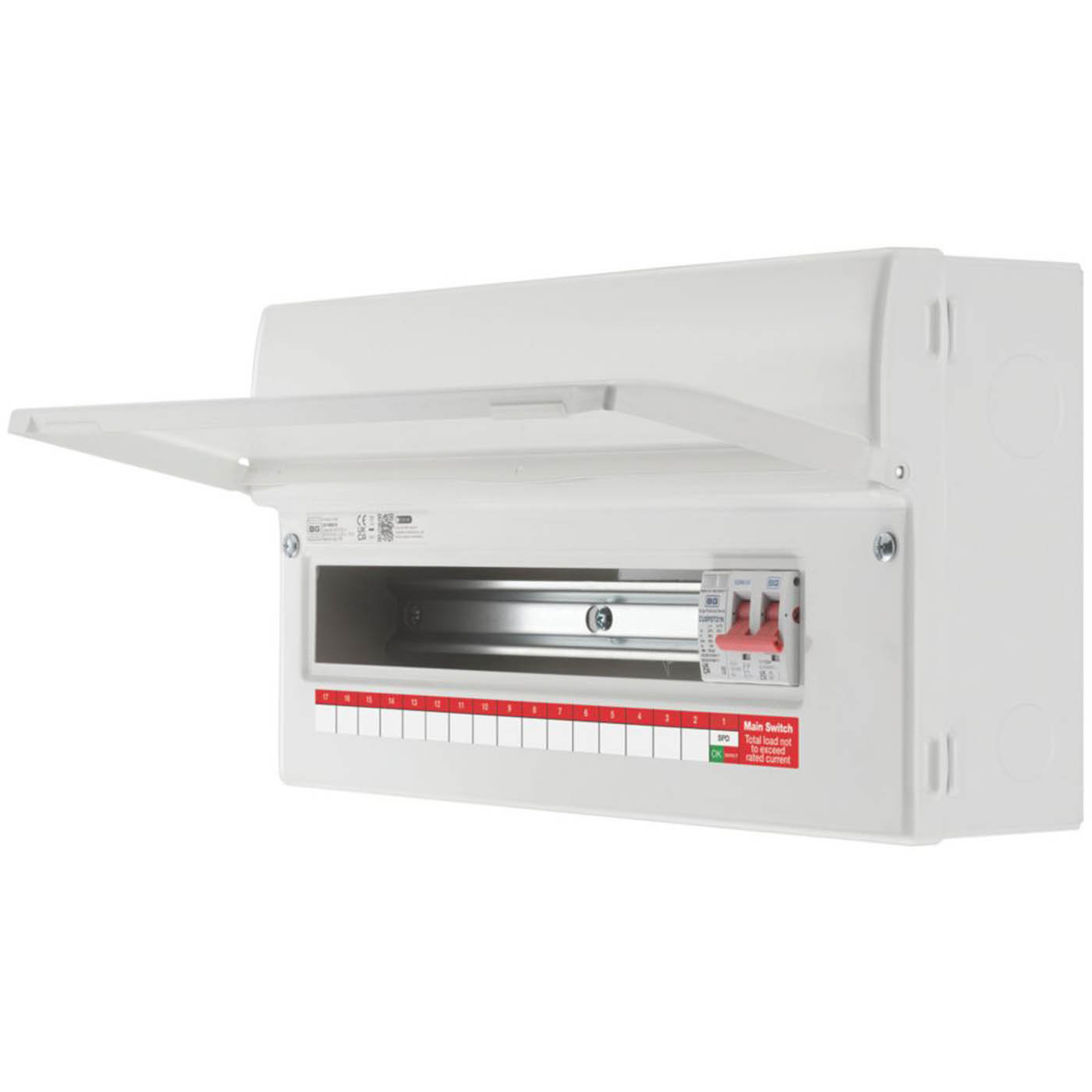 British General Main Switch Consumer Unit with SPD CF19MS16-01 16-Module 16-Way - Image 1