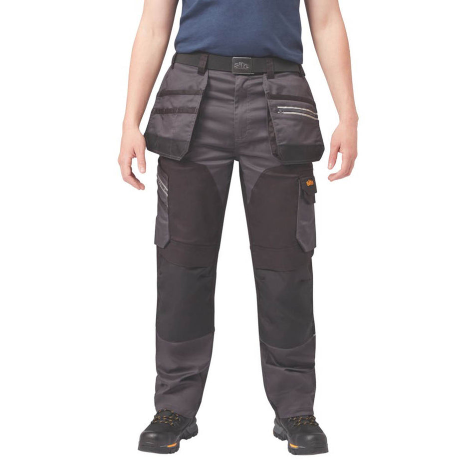 Site Work Trousers Mens Regular Fit Grey Black Multi Pockets Stretch 38"W 30"L - Image 4