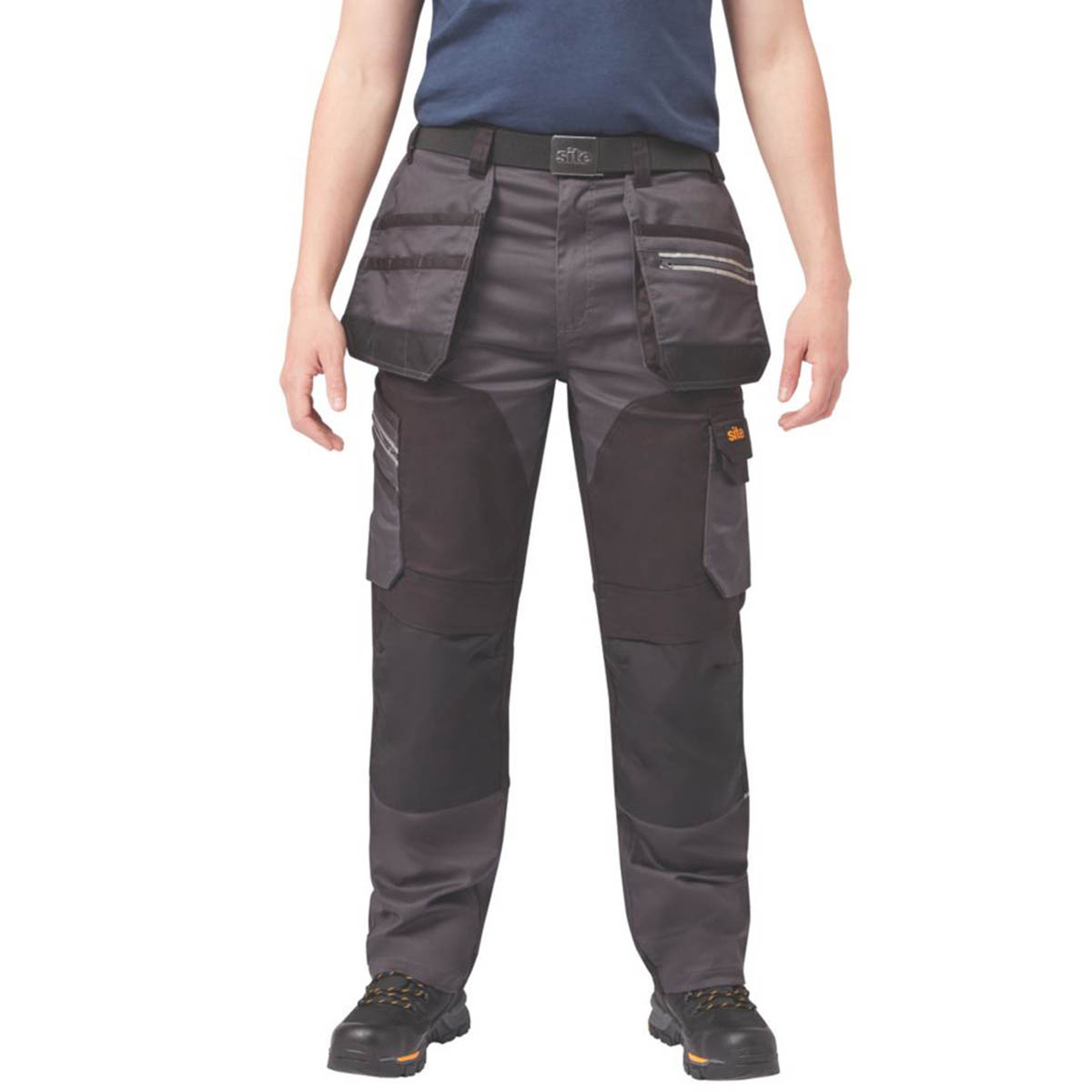 Site Work Trousers Mens Regular Fit Grey Black Multi Pockets Stretch 38"W 30"L - Image 4
