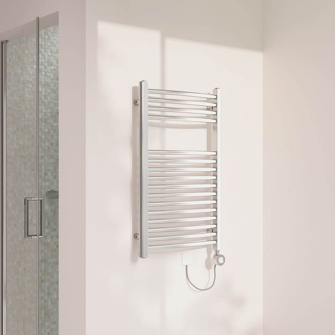 Flomasta Towel Rail Radiator Electric Chrome Curved Pre-Filled 800x500mm 853BTU - Image 2