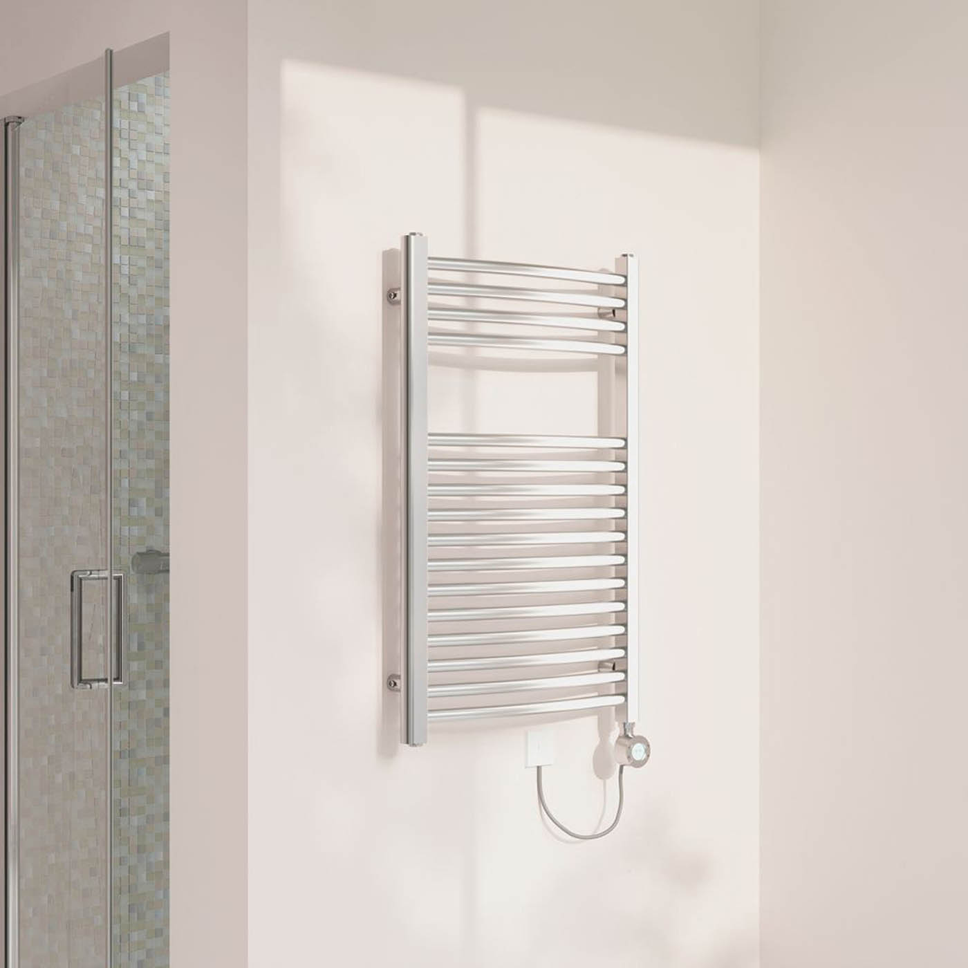 Flomasta Towel Rail Radiator Electric Chrome Curved Pre-Filled 800x500mm 853BTU - Image 2