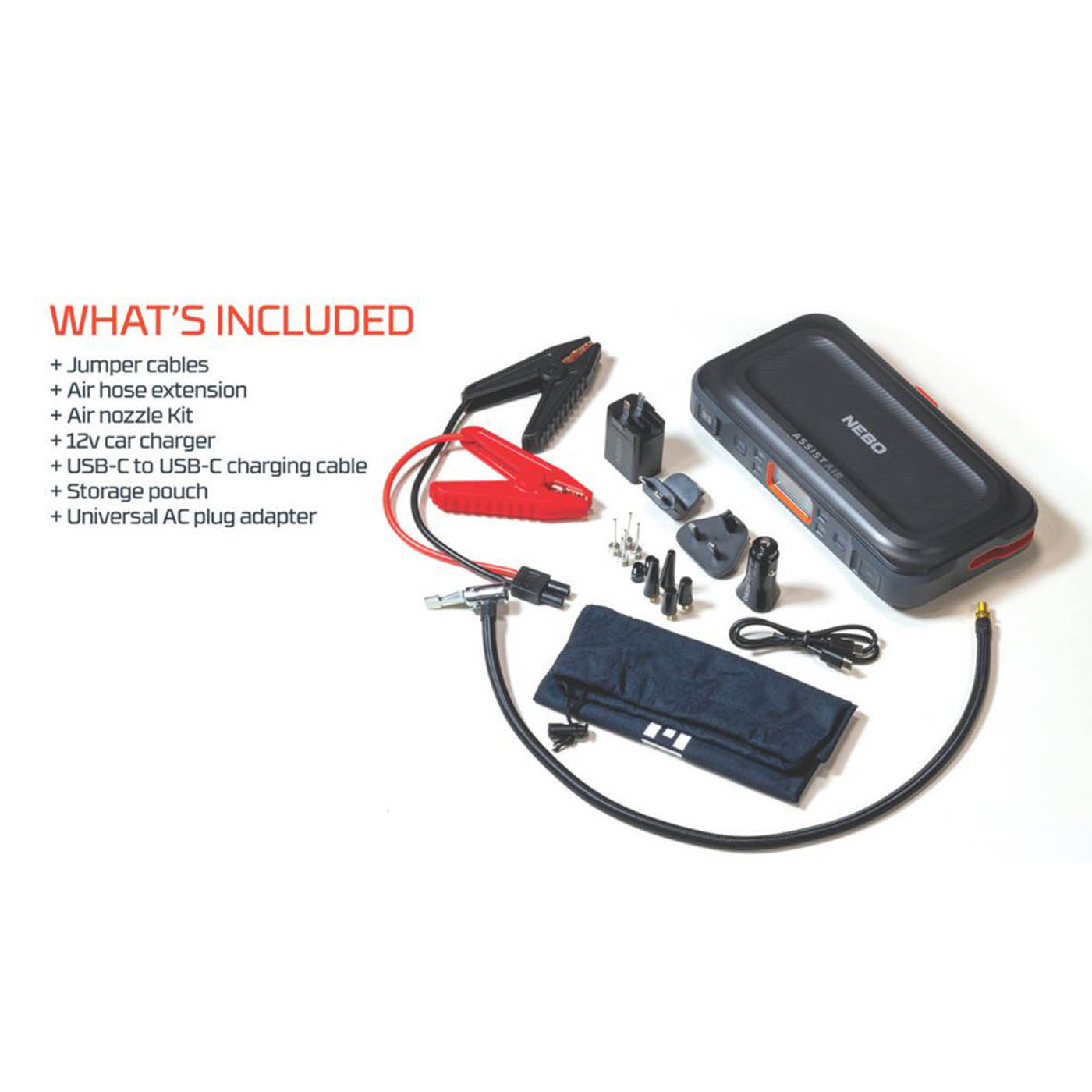 Nebo Jump Starter Type A C USB Charger 5.0Ah Li-Ion Assist Air Compressor - Image 2