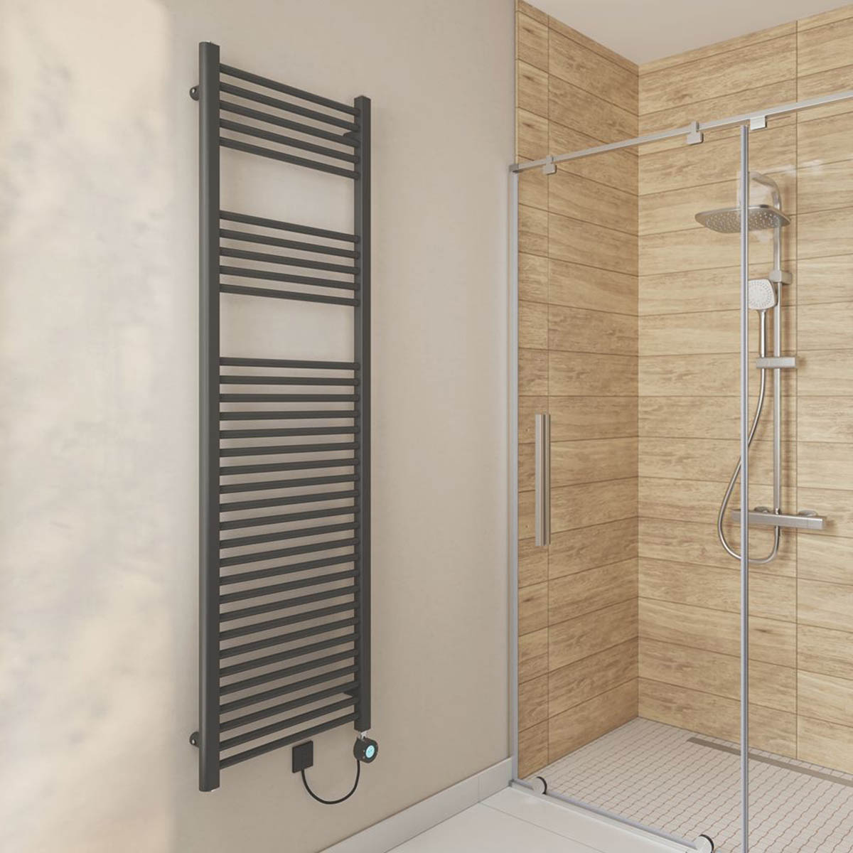Flomasta Electric Towel Radiator Flat Black Programmable 1600mm x 500mm 1706BTU - Image 2