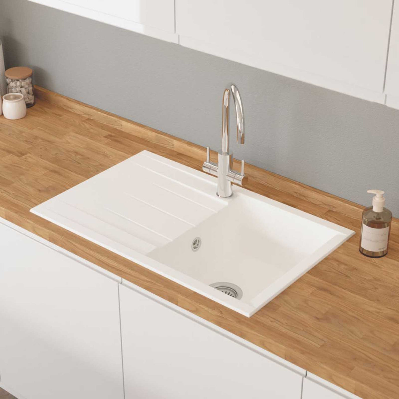 Swirl Erzen 1 Bowl  White Composite Sink 800mm x 500mm - Image 5