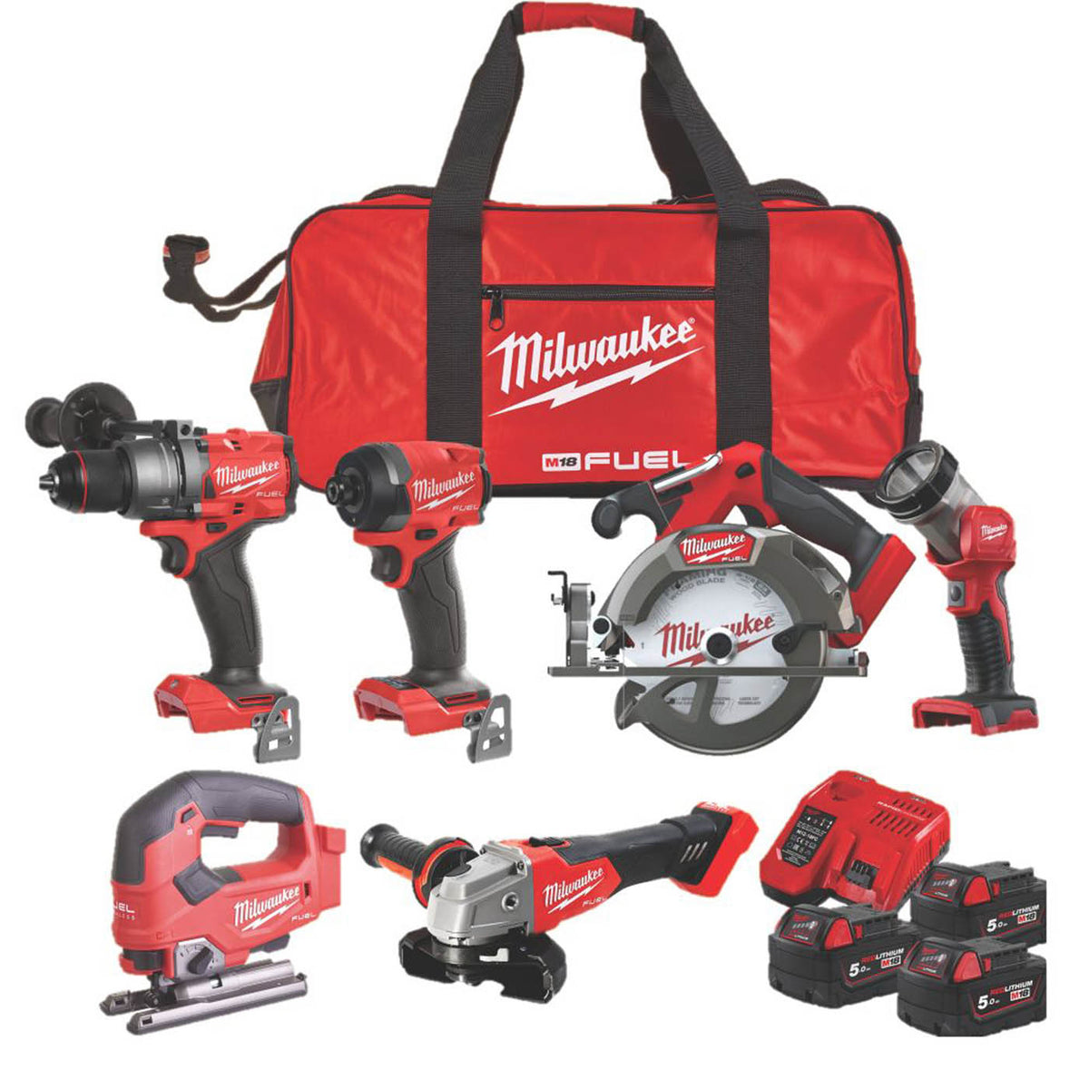 Milwaukee Power Tool Kit 6 Piece Cordless 18V 3x5.0Ah Li-Ion M18FPP6M3-503BFUEL - Image 1
