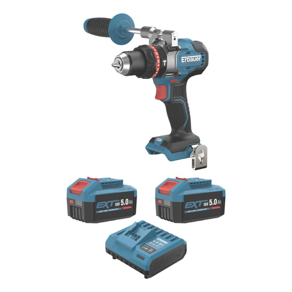 Erbauer Combi Drill 18V 2x5.0Ah Li-Ion ERI1107COM Brushless Compact Lightweight - Image 1