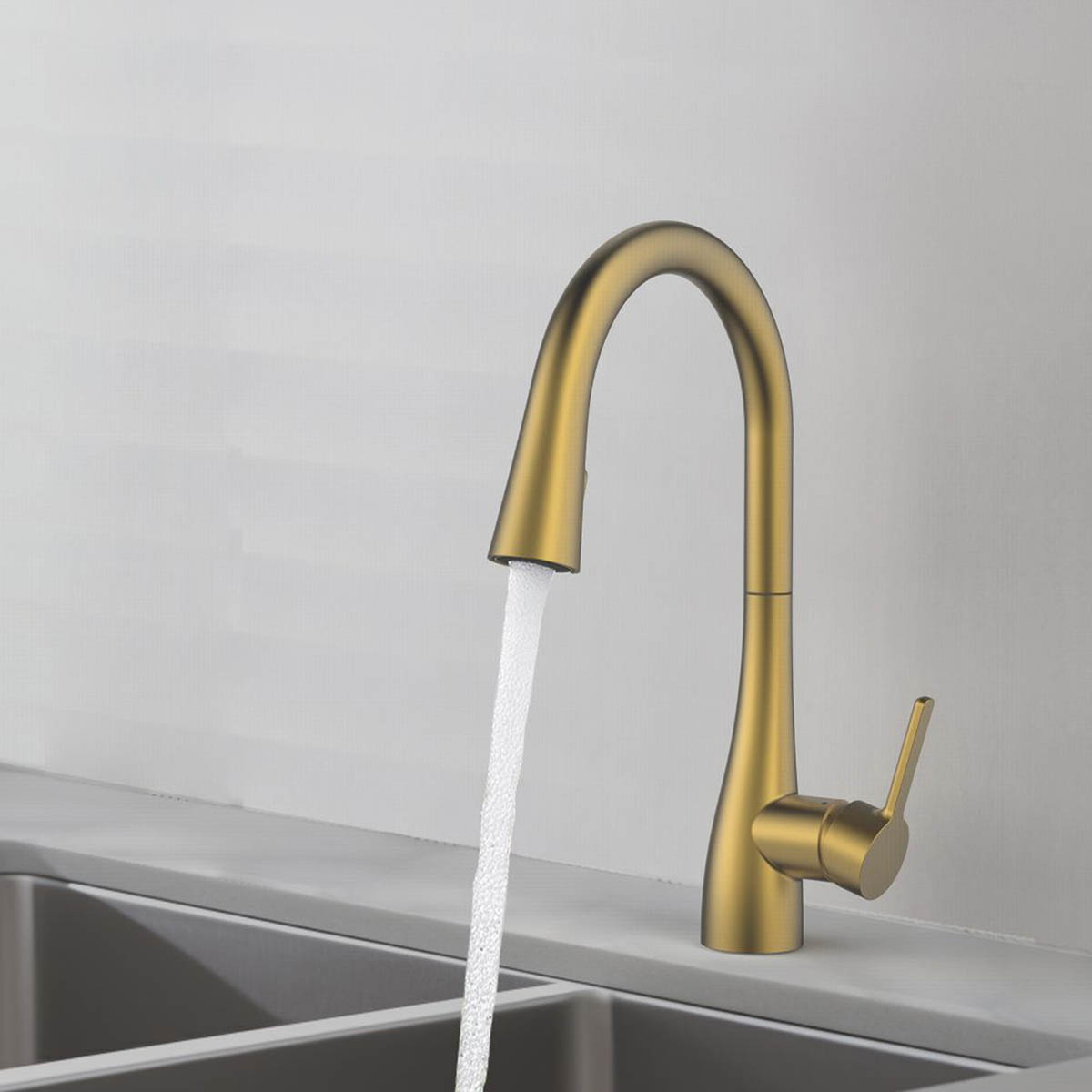 Swirl Kitchen Tap Mixer Pull Out Spray Brass Effect Single Lever Modern Faucet - Image 3
