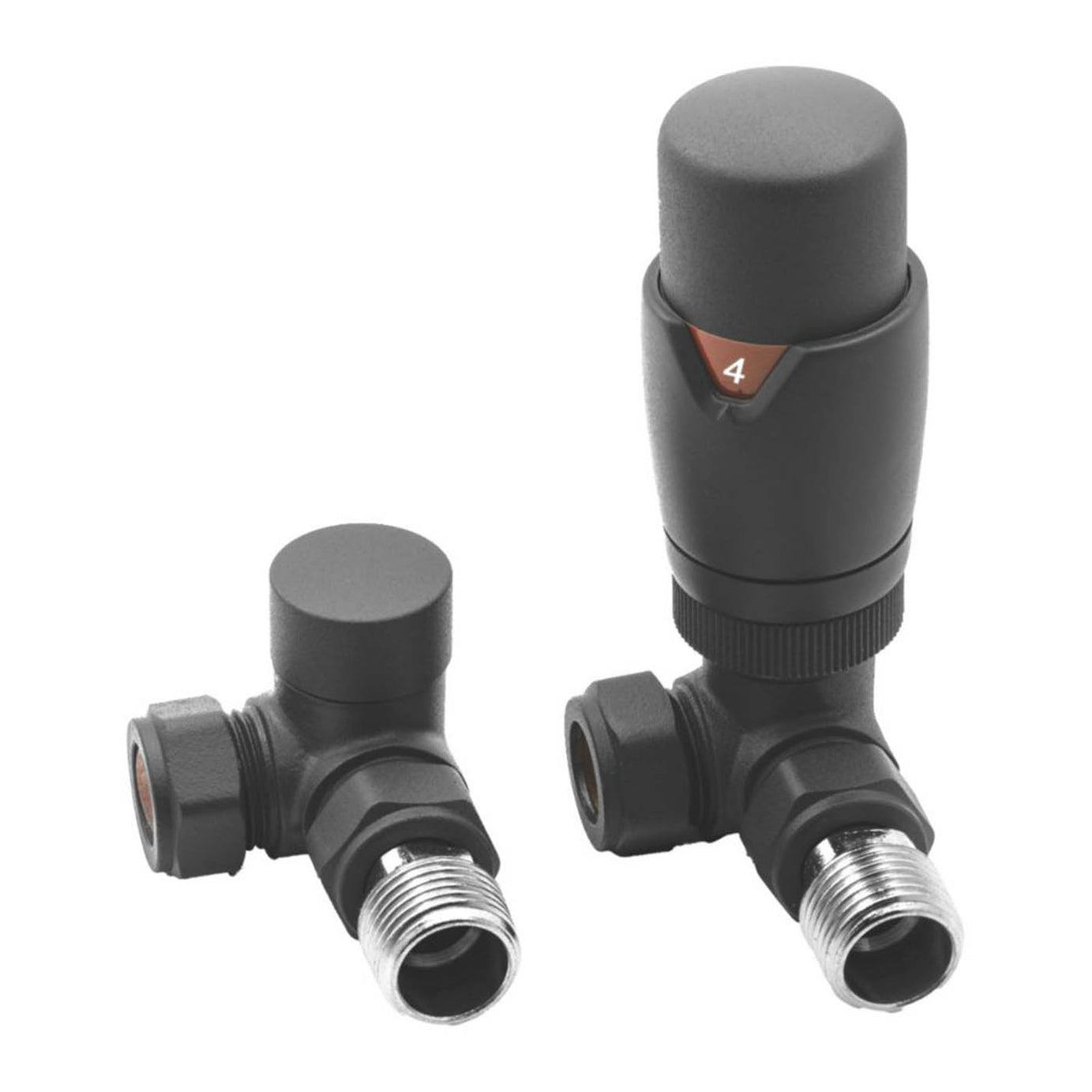 Reina Thermostatic Radiator Valve And Lockshield 15x15mm Anthracite Corner - Image 1