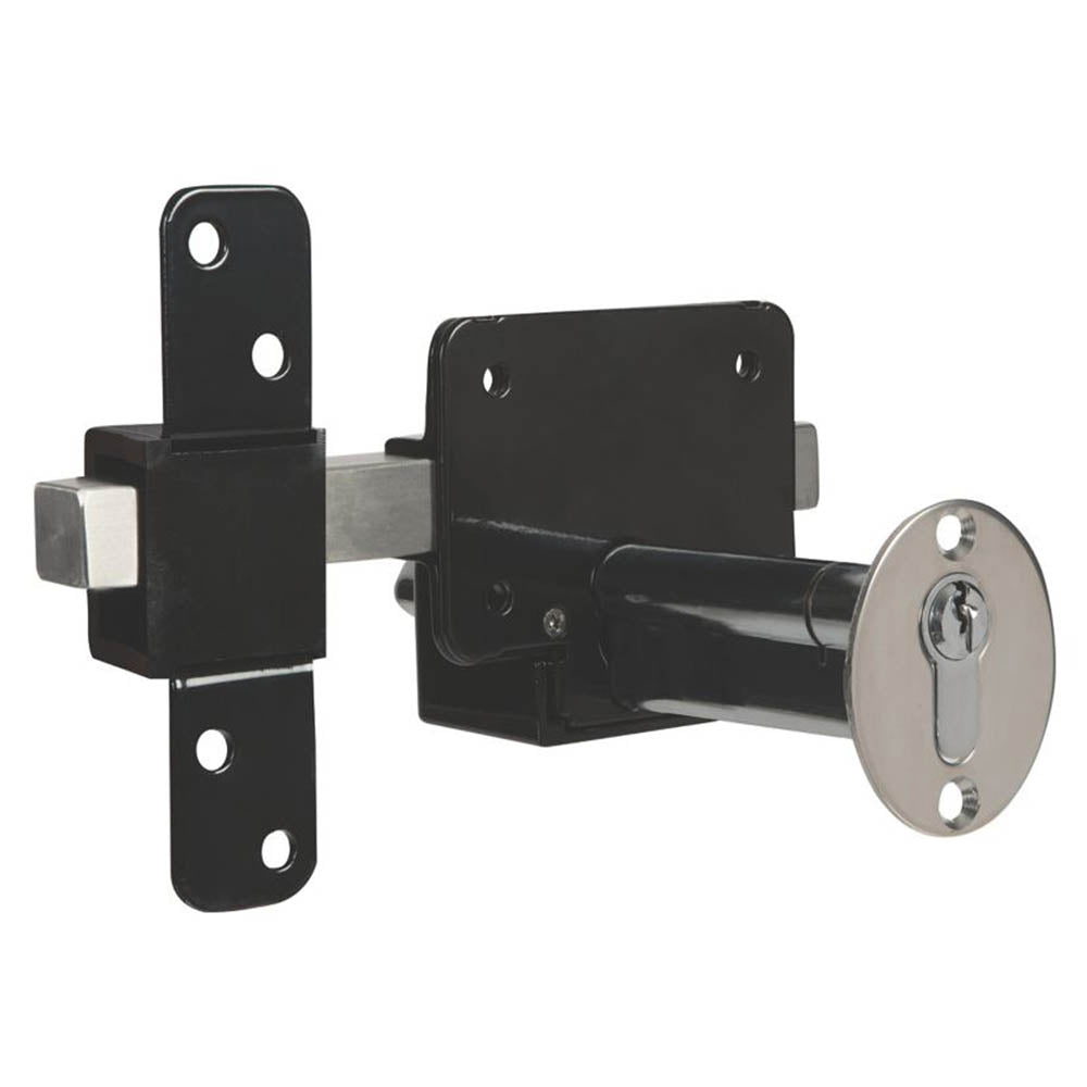Door Lock Double Locking Garage Sheds Gates Euro Long Throw Black Steel 5 Keys - Image 2