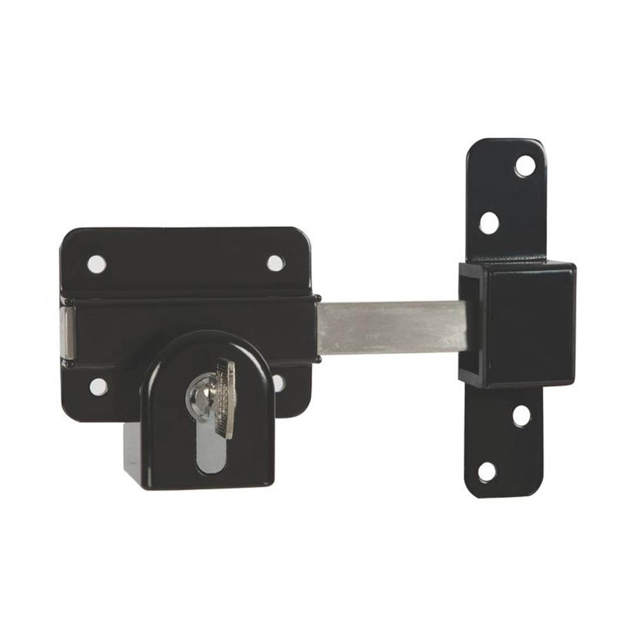 Door Lock Double Locking Garage Sheds Gates Euro Long Throw Black Steel 5 Keys - Image 3