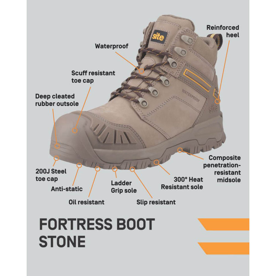 Site Safety Boots Mens Standard Fit Stone Leather Waterproof Steel Toe Size 9 - Image 2