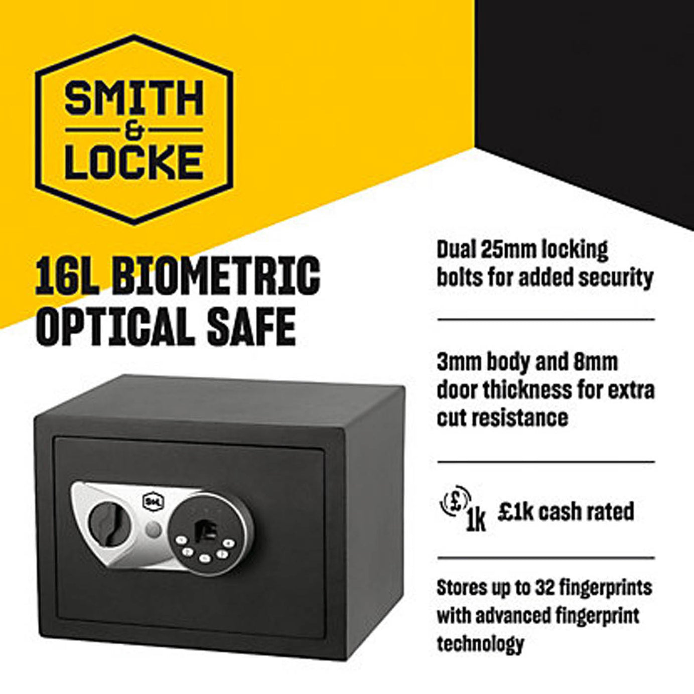 Smith & Locke Fingerprint Safe Steel Durable Wall Or Floor-Mounted 16Ltr - Image 6
