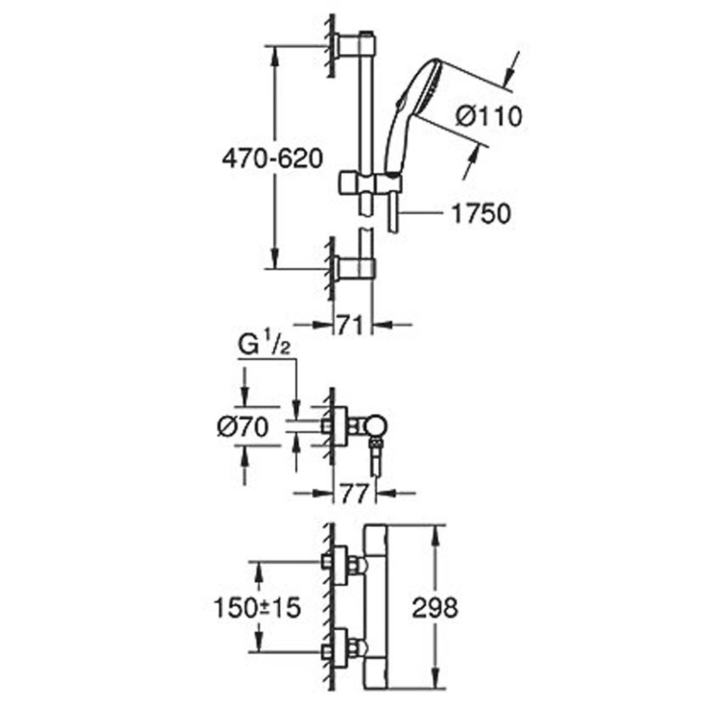 Grohe Precision Get HP Rear-Fed Exposed Chrome Thermostatic Shower Mixer 600mm - Image 2