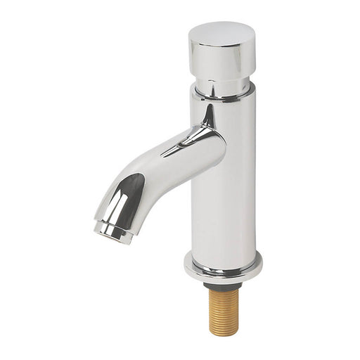 Bathroom Basin Tap Pillar Self-Closing Push Button Non-Concussive Chrome Plated - Image 1