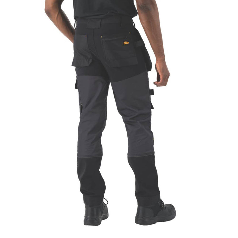 Site Work Trousers Mens Slim Fit Black Grey Stretch Multi Pockets 32"W 32"L - Image 6