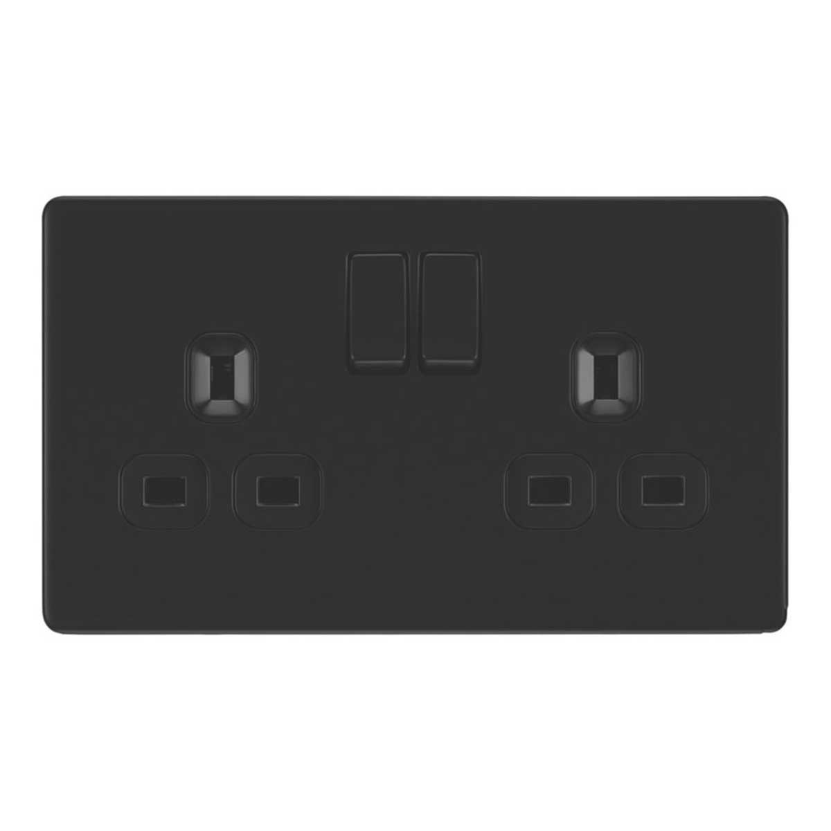 Switched Wall Socket 13A 2-Gang DP Matt Black With Black Inserts Flat 5 Pack - Image 2