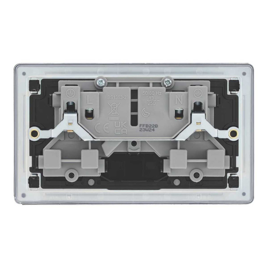 Switched Wall Socket 13A 2-Gang DP Matt Black With Black Inserts Flat 5 Pack - Image 3