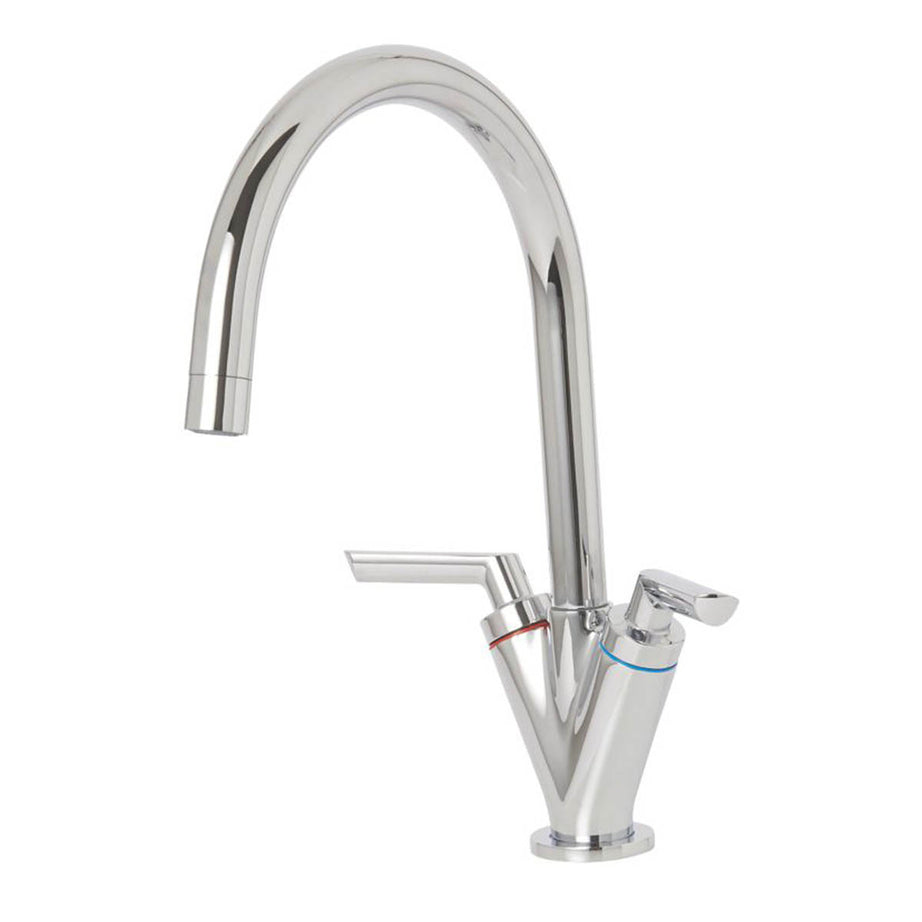 Kitchen Sink Tap Mono Mixer Chrome Ceramic Disc Double Lever Swivel Spout Faucet - Image 3