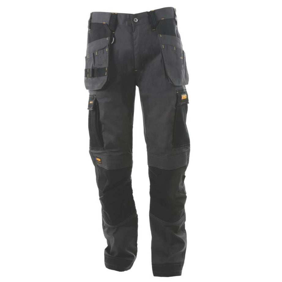 DeWalt Work Trousers Mens Slim Fit Grey Black Stretch Multi Pockets 36"W 33"L - Image 1