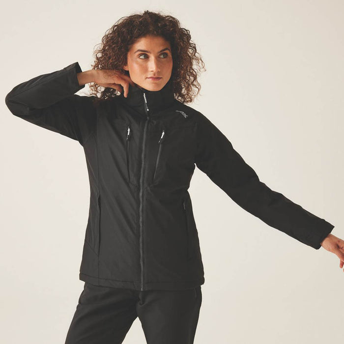 Womens Jacket Black Waterproof Breathable Zipped Pockets Concealed Hood Size 14 - Image 3