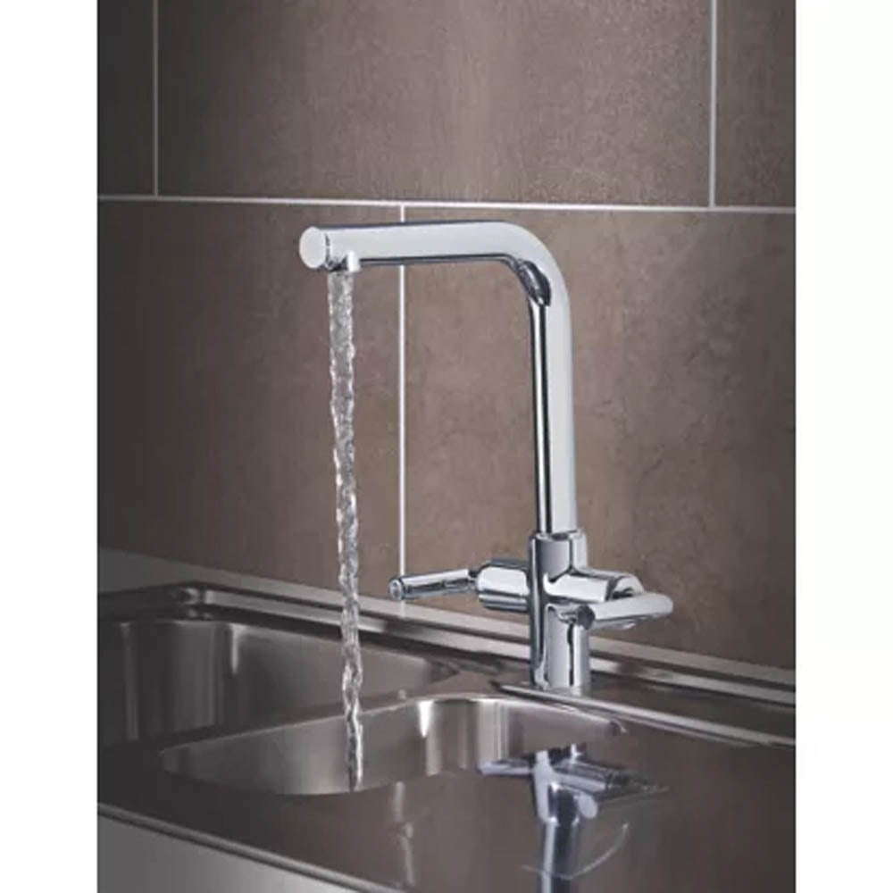 Kitchen Tap Mono Mixer Chrome Double Lever 1/4 Turn Swivel Spout Modern Faucet - Image 5