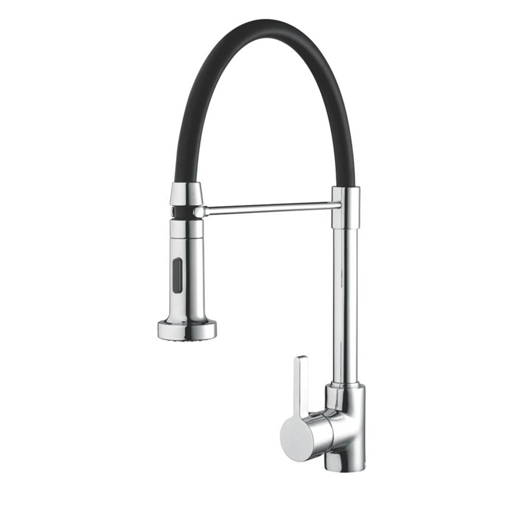 Kitchen Mono Mixer Tap Single Lever Pull Out Spout Chrome Ceramic Curved Neck - Image 1