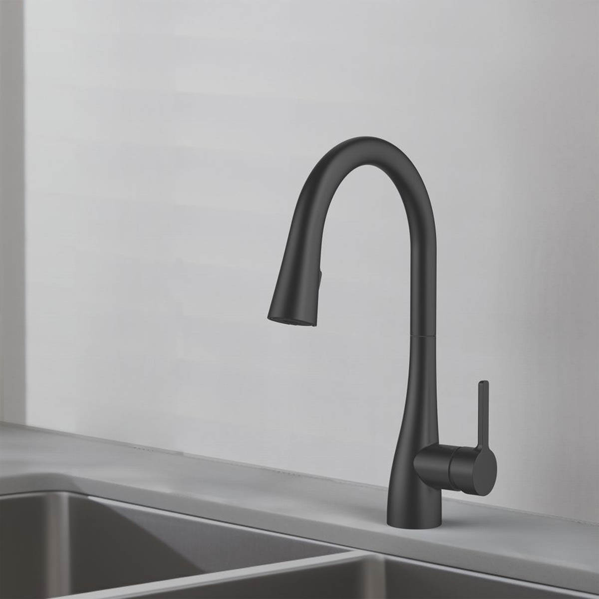 Swirl Kitchen Sink Tap Mono Mixer Matt Black Pull Out Single Lever Modern Faucet - Image 2
