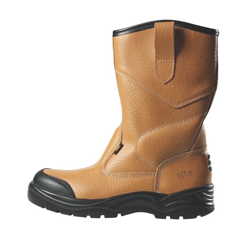 Site Mens Safety Rigger Boots Wide Fit Steel Toe Tan Slip On Leather Size 10 - Image 3