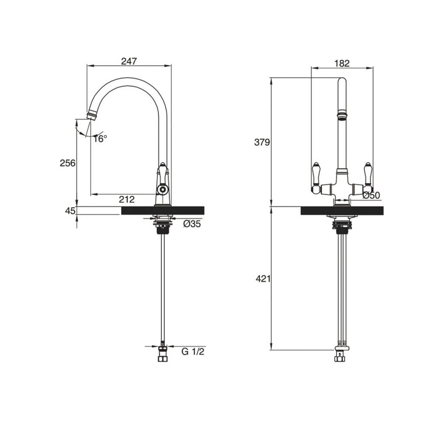 Clearwater Monobloc Tap Twist And Spray Dual Lever Brushed Bronze Traditional - Image 4