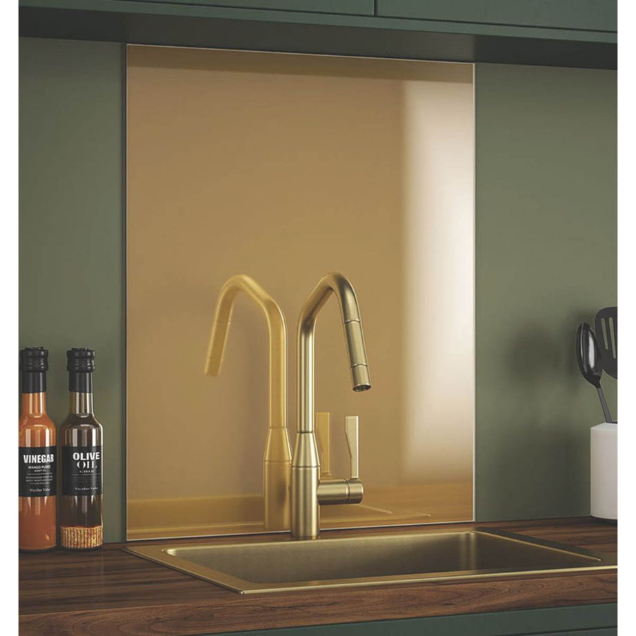 Splashback  Brass Self-Adhesive Glass Kitchen Splashback 600mm x 750mm x 6mm - Image 1