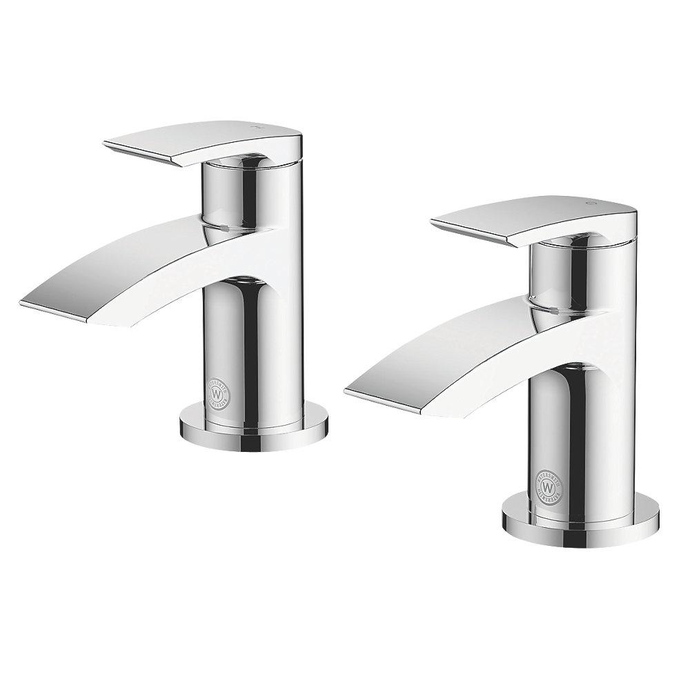 Bathroom Basin Pillar Tap Chrome 101mm Lever 1/4 Turn Operation Cold Hot Pair - Image 2
