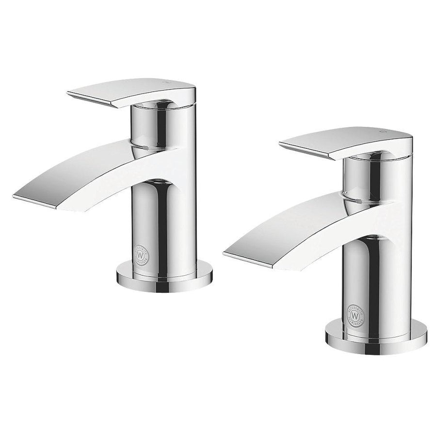 Bathroom Basin Pillar Tap Chrome 101mm Lever 1/4 Turn Operation Cold Hot Pair - Image 1