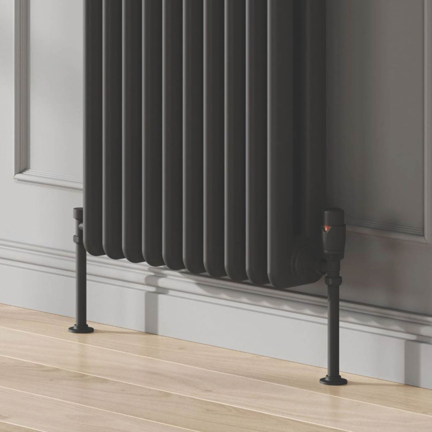 Reina Thermostatic Radiator Valve & Lockshield Modal TRV 15mmx15mm Black Angled - Image 2