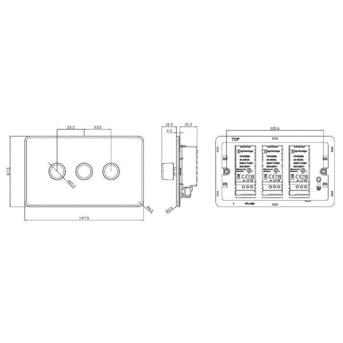 Knightsbridge  3-Gang 2-Way LED Intelligent Dimmer Switch  Matt White - Image 4